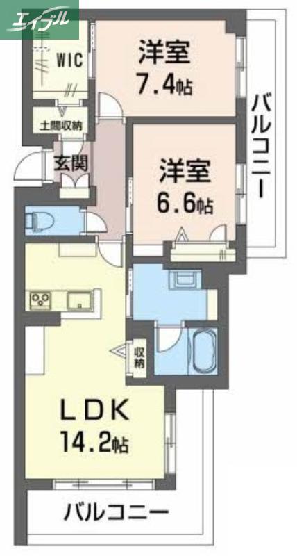 クロムノワール(2LDK/2階)の間取り写真