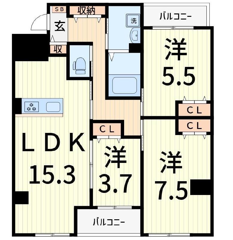 フリーダムファン(3LDK/5階)の間取り写真