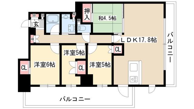 バンベール鶴舞(4LDK/12階)の間取り写真