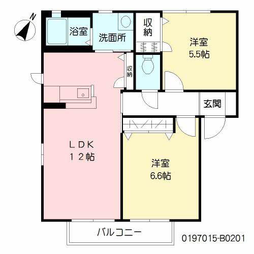 花ぞ野ローズガーデンB棟(2LDK/2階)の間取り写真