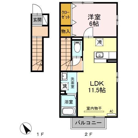 クレスト雅A棟(1LDK/2階)の間取り写真