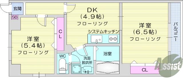 ボヌールK(2DK/4階)の間取り写真