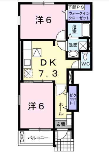 アリアーテ(2DK/1階)の間取り写真