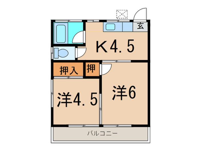 元ハイツ(2K/1階)の間取り写真