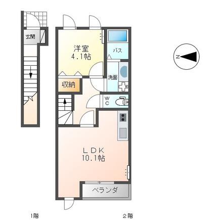 国道沿いで便利な立地(1LDK/2階)の間取り写真