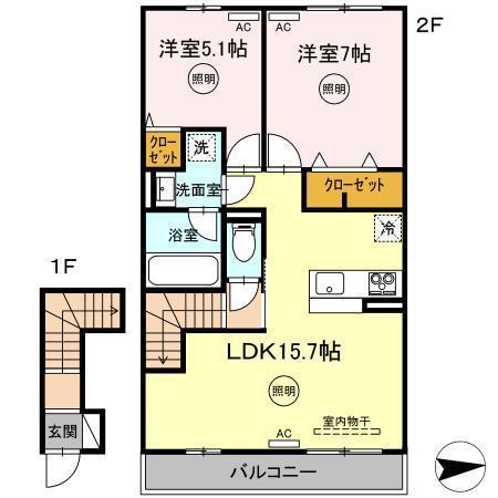 ロイヤルステージ上福原(2LDK/2階)の間取り写真