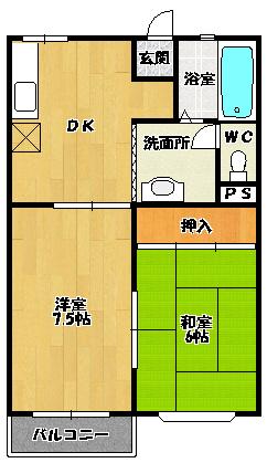 豊橋鉄道東田本線 前畑駅 徒歩8分 2階建 築36年(2DK/1階)の間取り写真