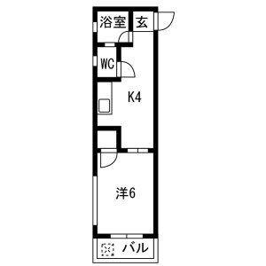 望が丘マンション(1DK/4階)の間取り写真