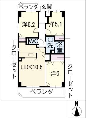 ラピスラズリTN(3LDK/3階)の間取り写真