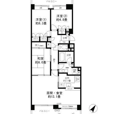 パークシティ本牧A棟(3LDK/7階)の間取り写真
