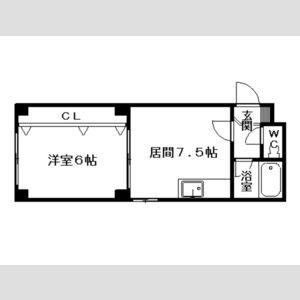 ノースランド芦屋(1LDK/4階)の間取り写真