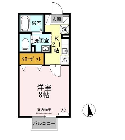 トランキール中殿(1K/2階)の間取り写真