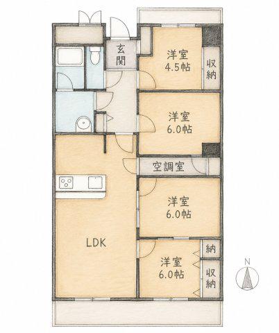 アーバンコート中須賀 弐番館(3LDK/5階)の間取り写真