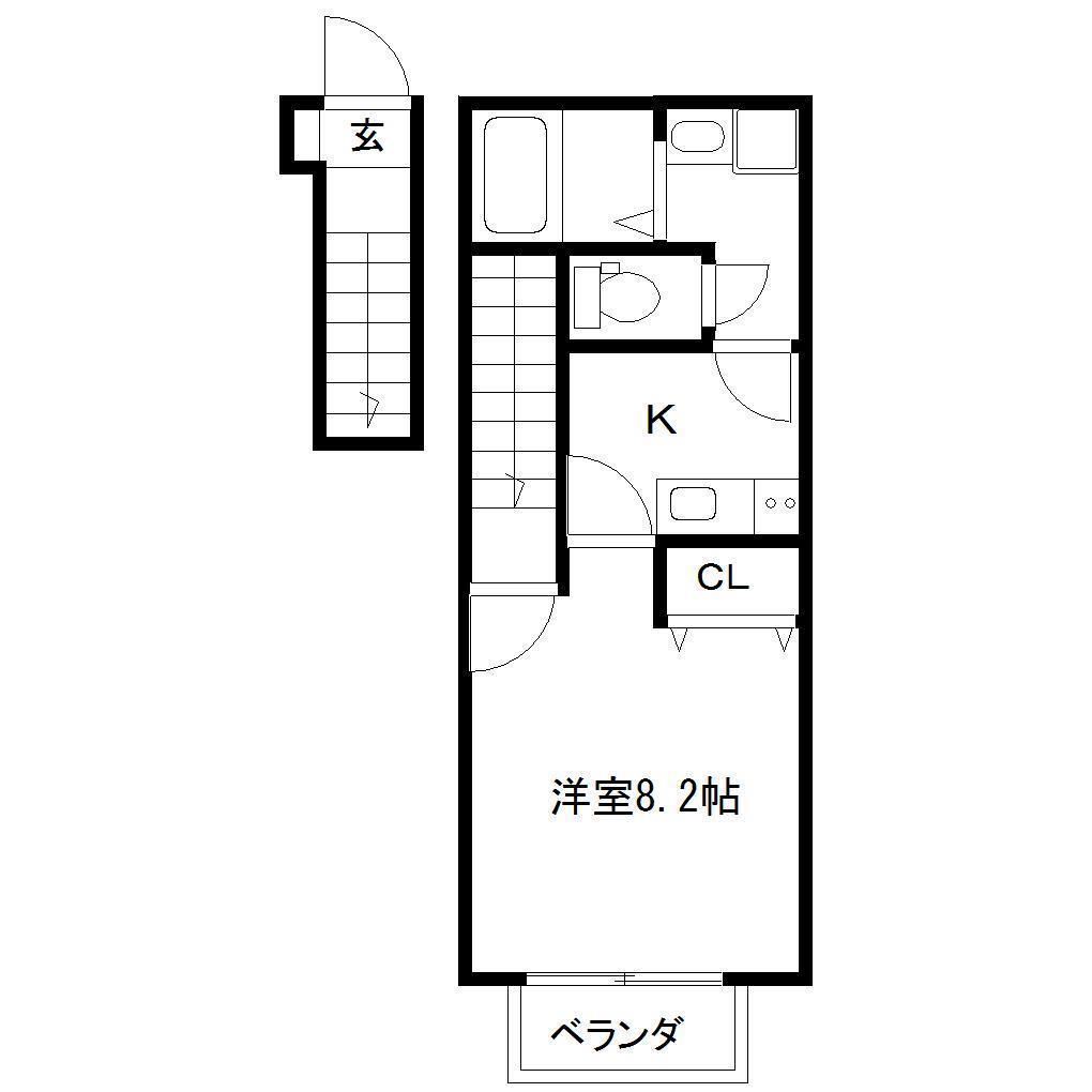 ポミエ旭ヶ丘(1K/2階)の間取り写真