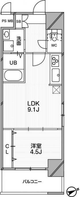セノアタワー新大阪(1LDK/9階)の間取り写真
