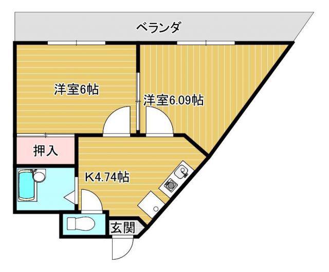 ウエストビレッジ(2DK/9階)の間取り写真