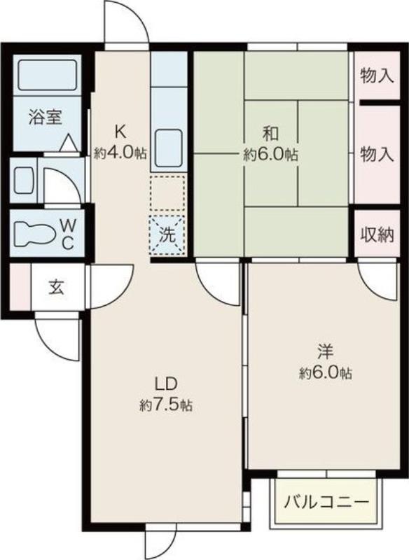 グリーンパークヴィレッジB(2LDK/2階)の間取り写真