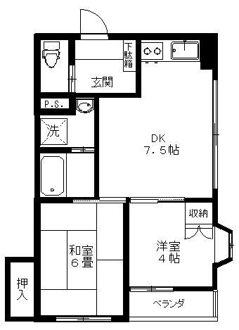 ラトゥール池上(2DK/4階)の間取り写真