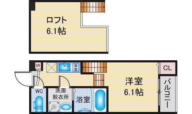 ハーモニーテラス高畑II(1SK/2階)の間取り写真