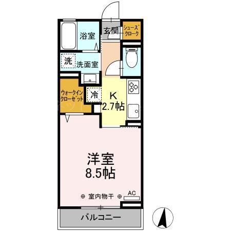トリシア富竹(1K/2階)の間取り写真