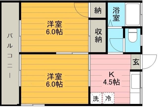冨起荘(2K/2階)の間取り写真