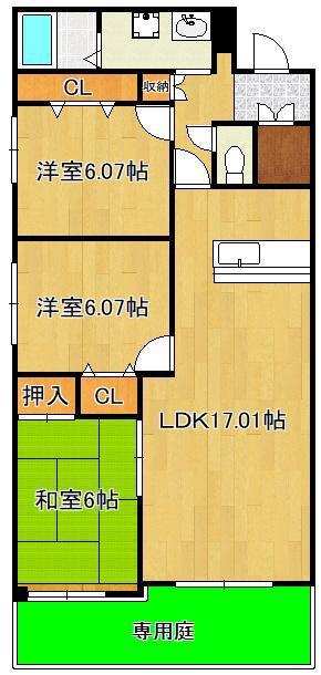 グラシューズ・エール(3LDK/1階)の間取り写真