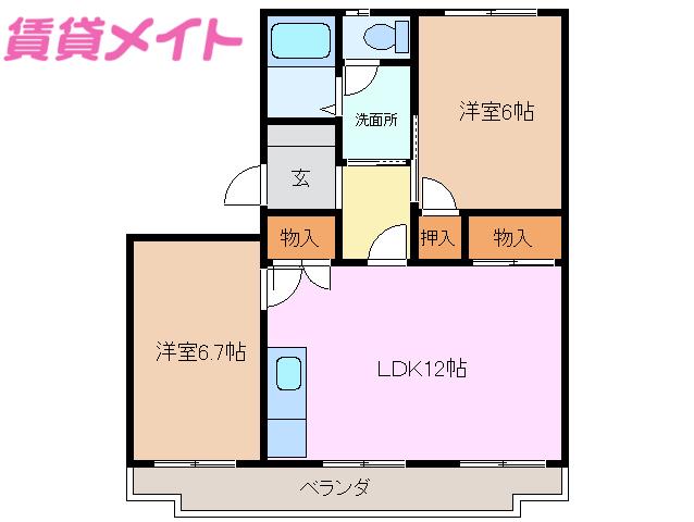 メゾンくわなM1(2LDK/3階)の間取り写真