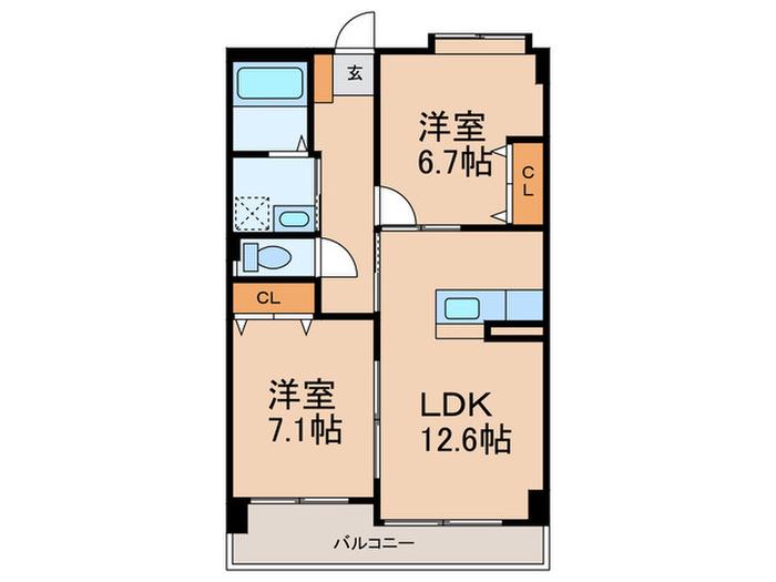 第5元木ビル(2LDK/6階)の間取り写真