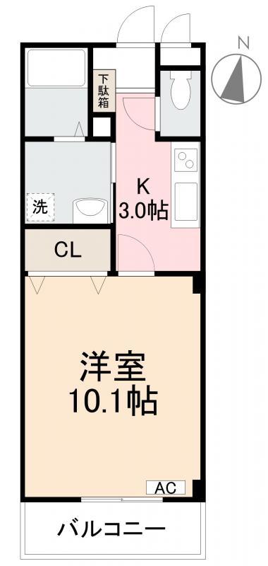 フォブール土居宮II(1K/1階)の間取り写真