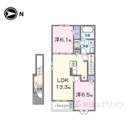 カレント綾部(2LDK/2階)の間取り写真
