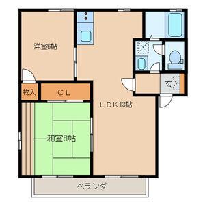 フラワーガーデン津福D棟(2LDK/2階)の間取り写真