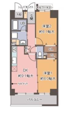 カルムレトリア西梅田(2LDK/3階)の間取り写真