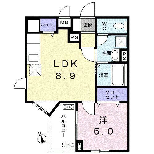ドミール中野南台(1LDK/1階)の間取り写真