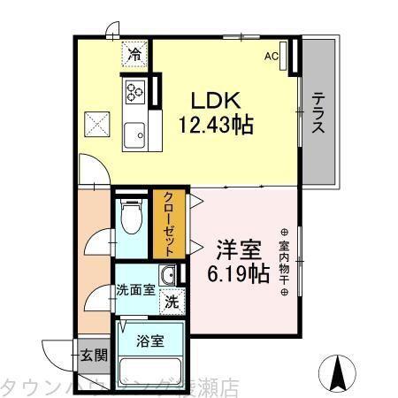 コンフォート北綾瀬(1LDK/1階)の間取り写真