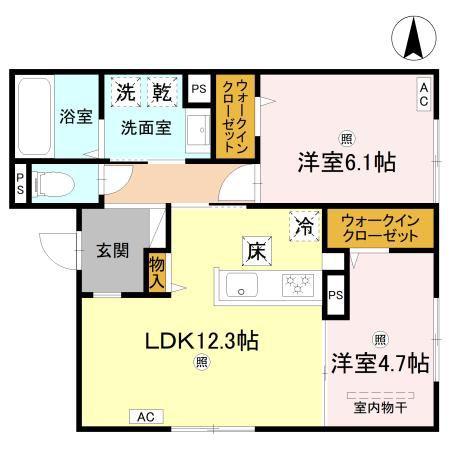 RETORIA瓦口ウエスト(2LDK/1階)の間取り写真