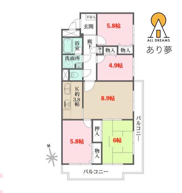 藤和シティコープ東寺尾(4LDK/4階)の間取り写真