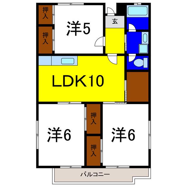 コーポ辻(3LDK/3階)の間取り写真