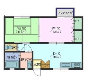 ハッピーライフ枝国(2DK/2階)の間取り写真