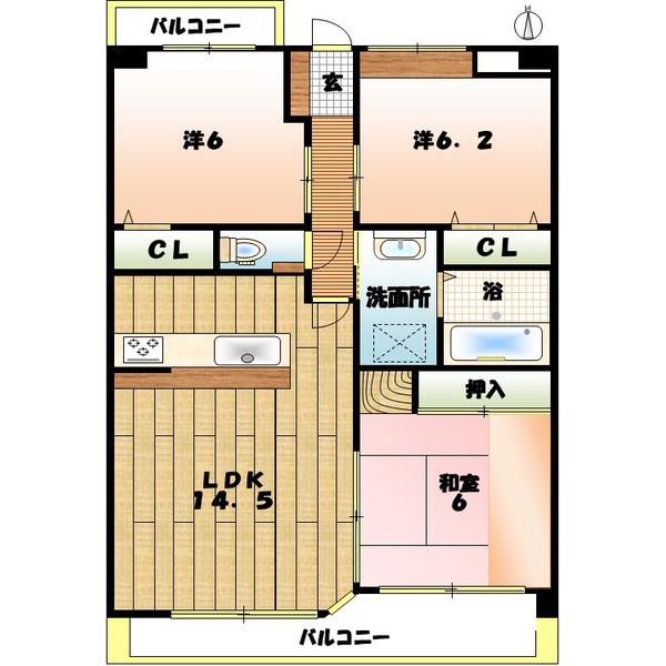 アニバーサリー帝国(3LDK/1階)の間取り写真