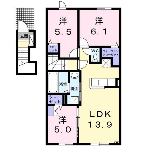 ボヌール 松風(3LDK/2階)の間取り写真
