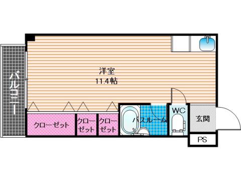 インペリアヒルズ高宮(ワンルーム/3階)の間取り写真