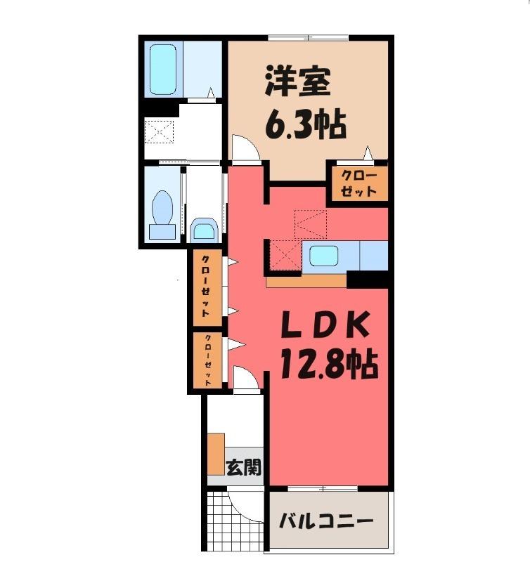 クレメント・ガーデニアB(1LDK/1階)の間取り写真