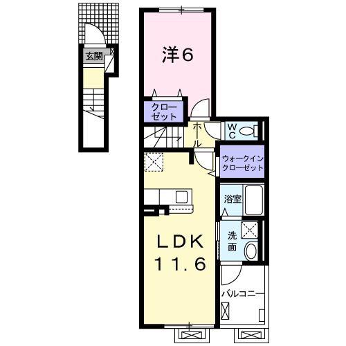 グランデ・オーヴェスト(1LDK/2階)の間取り写真