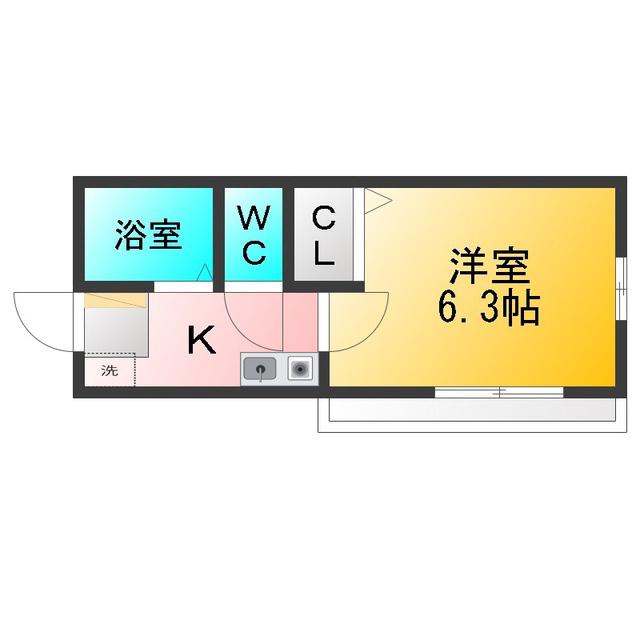ハーモニーハイツ(1K/2階)の間取り写真