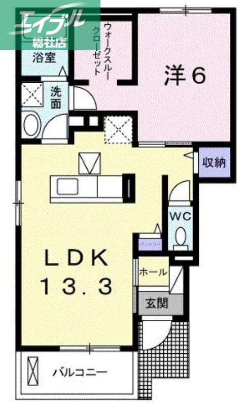 ウエスト ディオス(1LDK/1階)の間取り写真