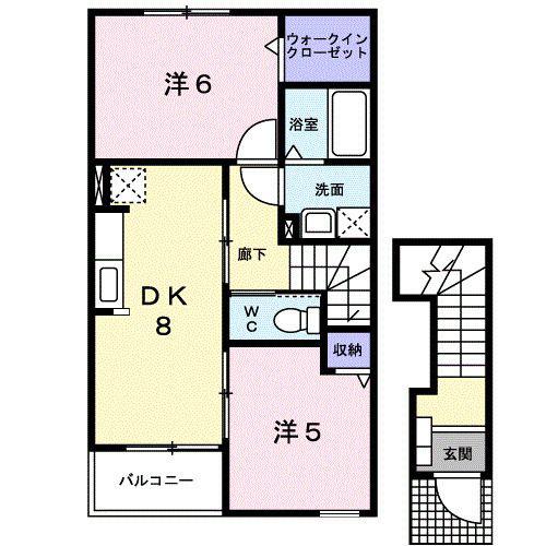ドリームスクエアB(2DK/2階)の間取り写真