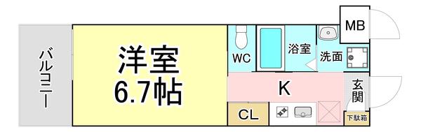 アミュゼ城野(1K/3階)の間取り写真