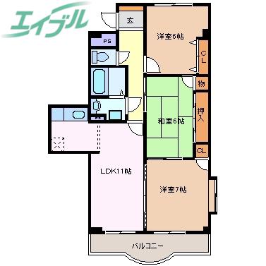 プラムスクエア(3LDK/5階)の間取り写真