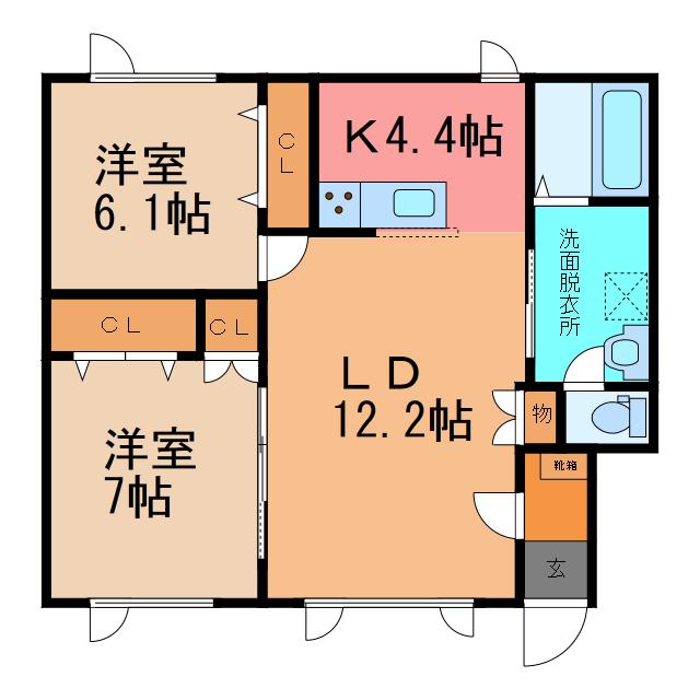 フォレット・セタ(2LDK/1階)の間取り写真
