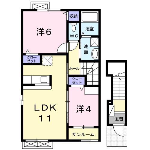サフィールII(2LDK/2階)の間取り写真